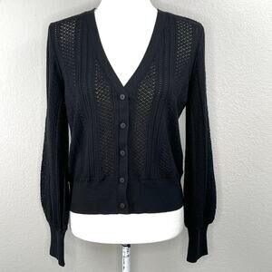 Truth Black Lightweight Open Knit V-Neck Cardigan Sweater NWT Small